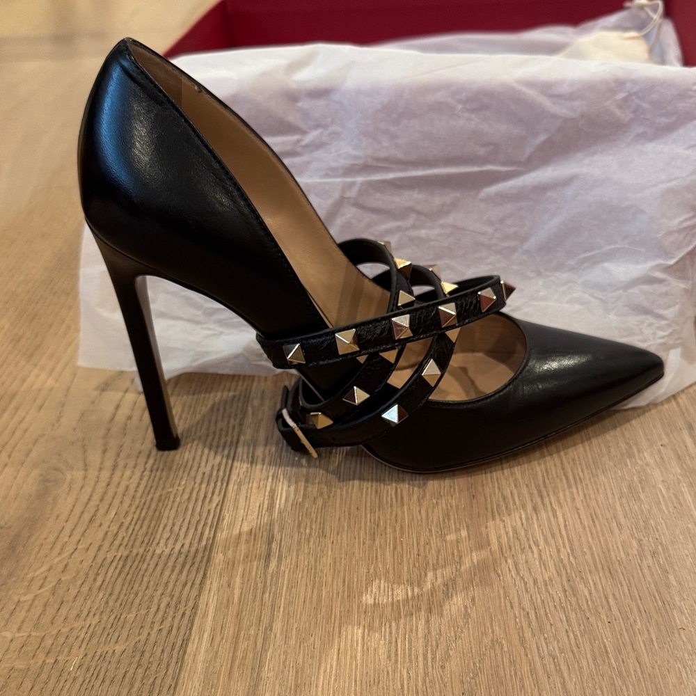 Valentino Black Studded Strap Heels 37.5